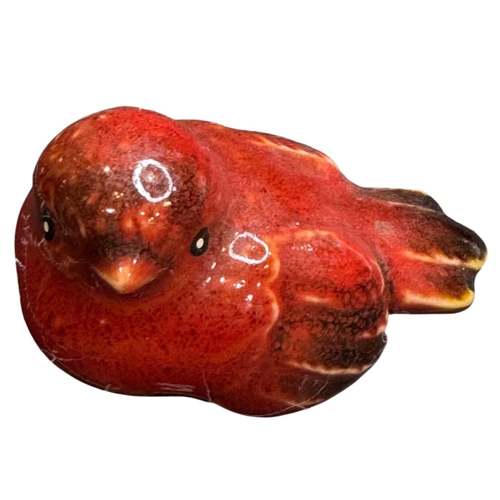 Vintage Red Ceramic‎ Cardinal Figurine Glossy Glaze Miniature Bird Decor